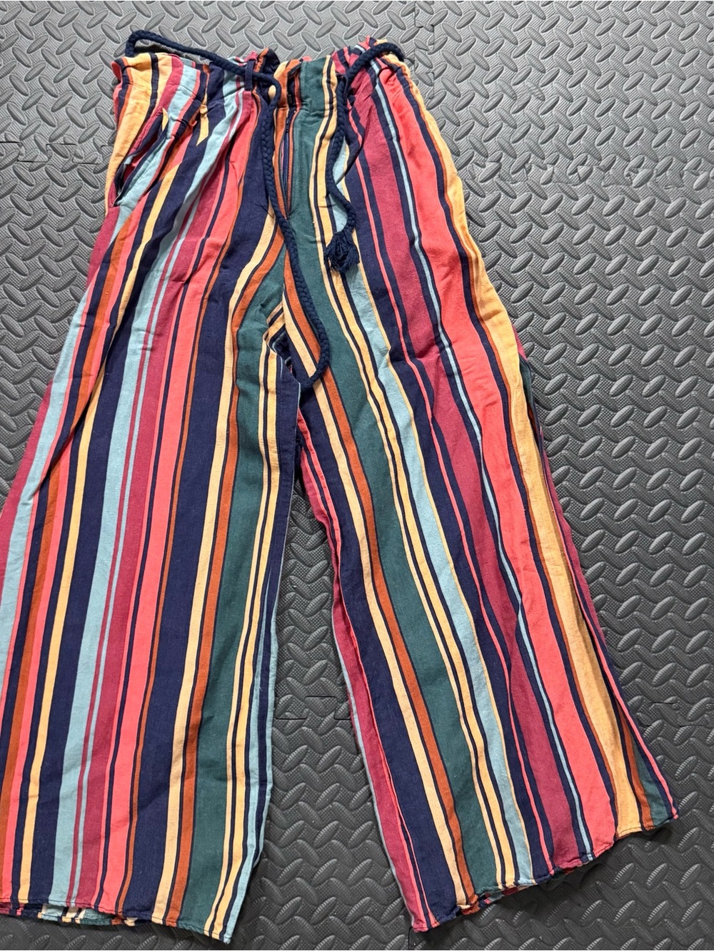 Farm Rio Wide Leg Linen blend colorful striped pants